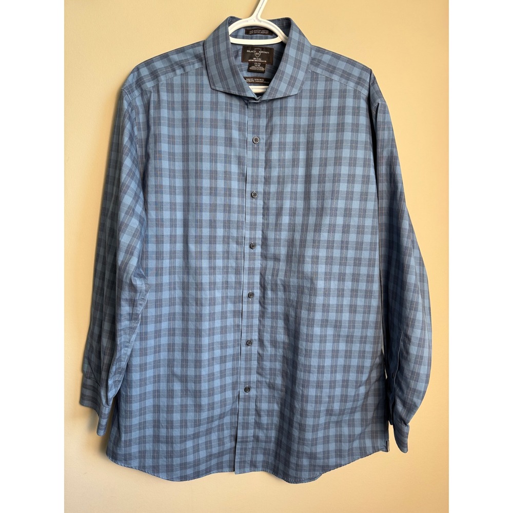Black‎ Brown Mens Slim Fit Egyptian Cotton Plaid Button Up Shirt 17.5 Preppy